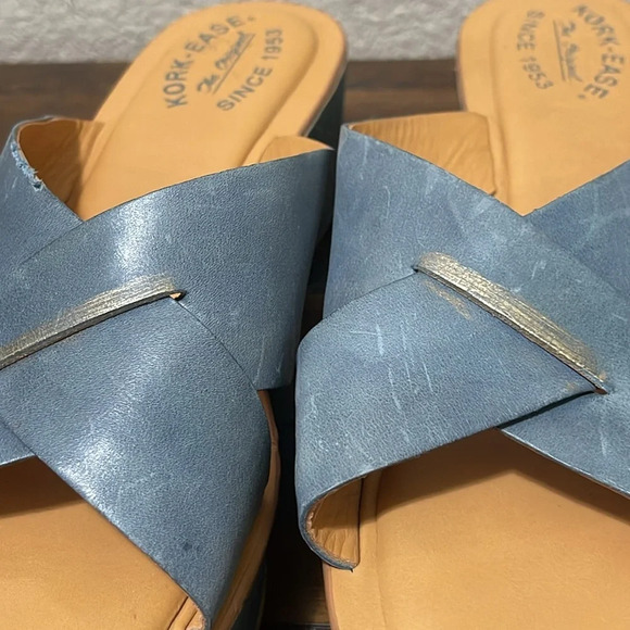 Kork Ease Cork Wedge Open Toe Leather Slide Platform Blue Sandals Sz 9 - Picture 14 of 17
